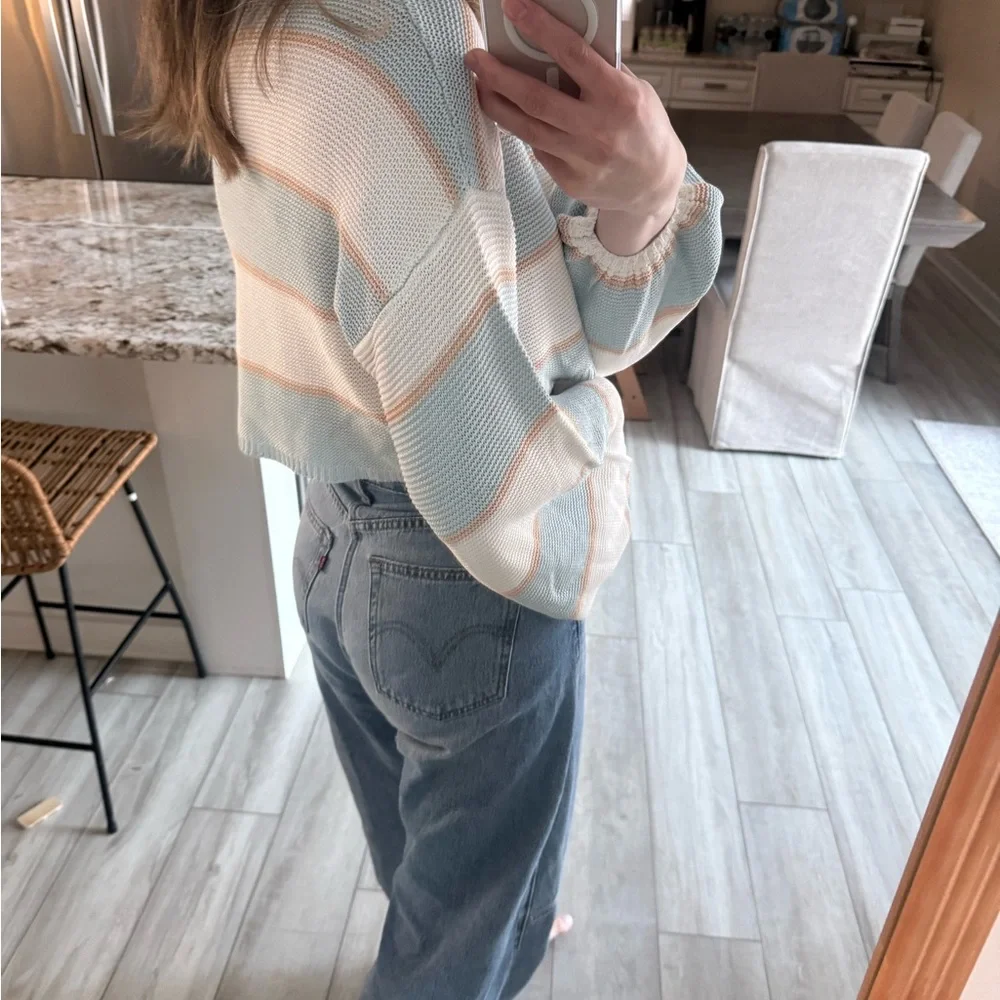 KITTENISH Blue Cream Striped Cropped Knit Sweater Women’s Small - Picture 5 of 7